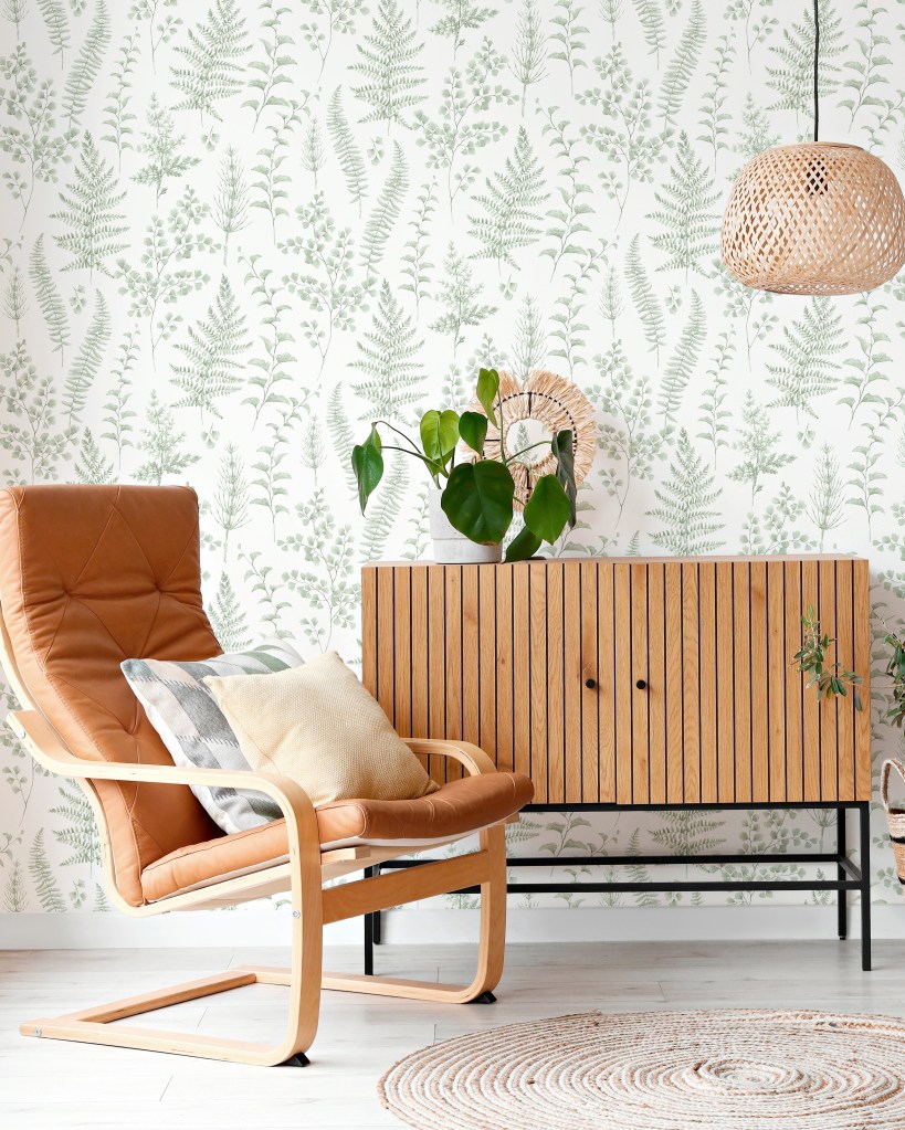 Paper pintat Natura verd suau per a interiors harmònics