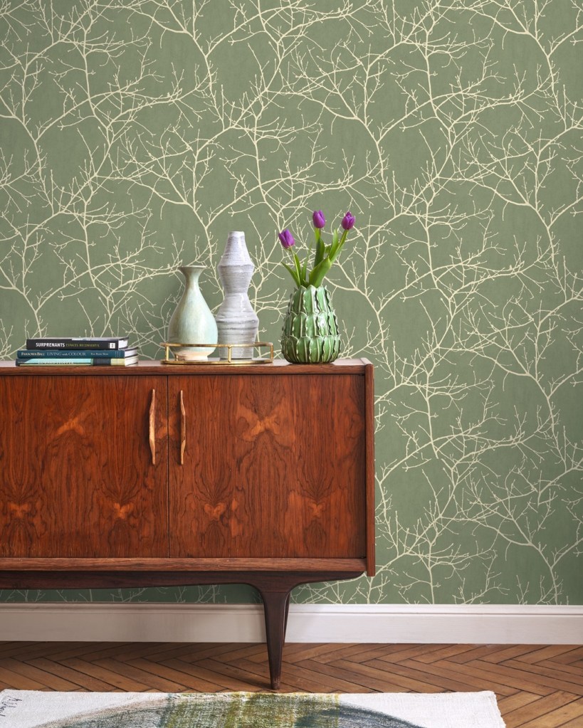 Paper Pintat Branques sobre fons verd - Riverside 4 - Casadeco